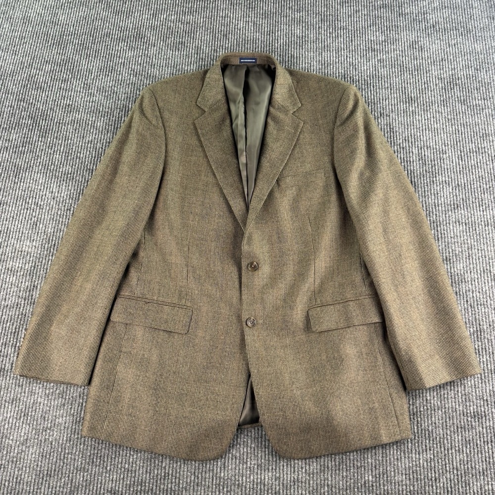 Stafford Essentials Blazer 44L Brown Wool Nailhead Tweed Sport Coat Classic